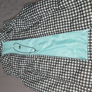 Kim Rogers Black/Mint Green Vest with Matching Earrings/Cross Necklace